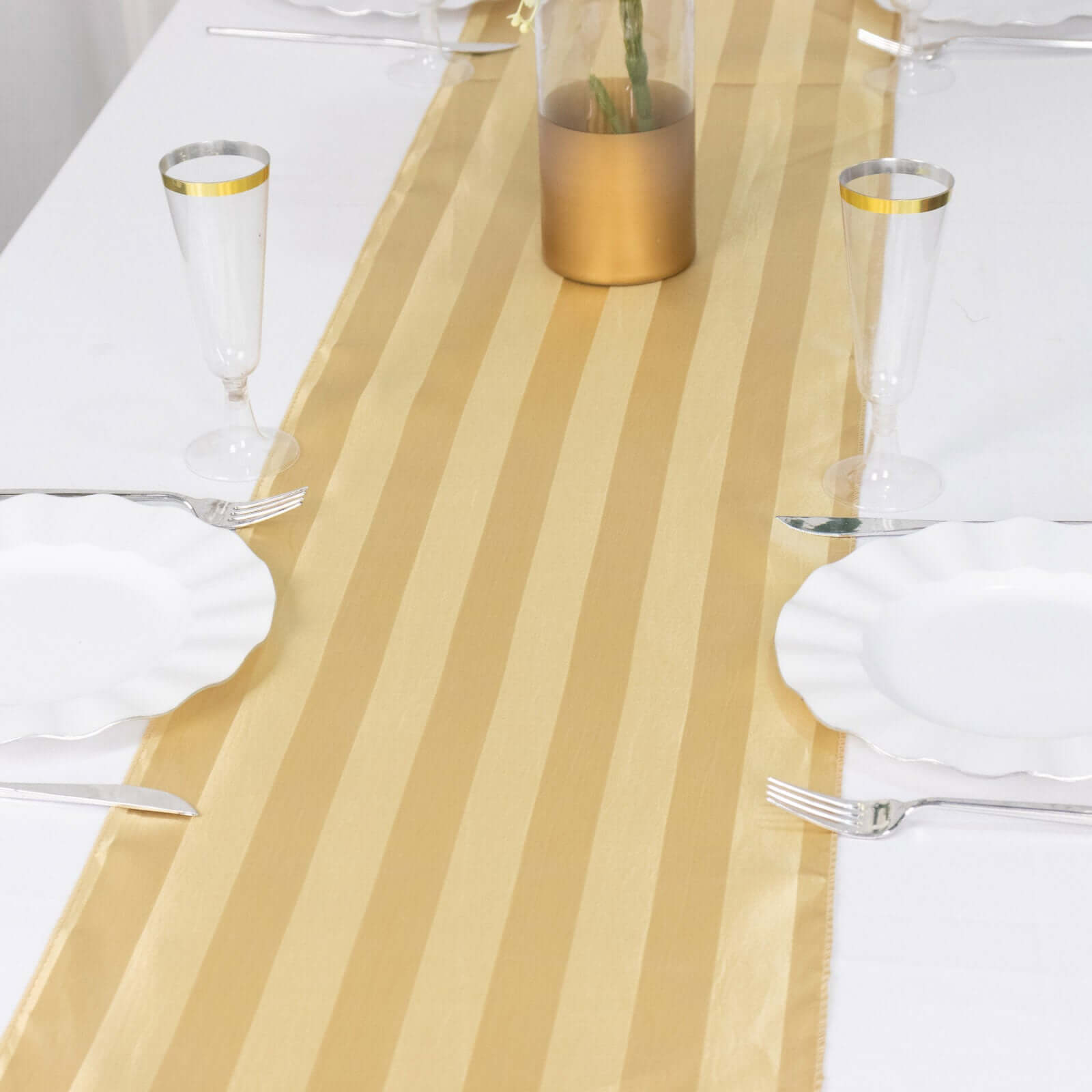 Satin 12"x108" Table Runner Champagne - Stripe Table Decor - Bell Racket Store
