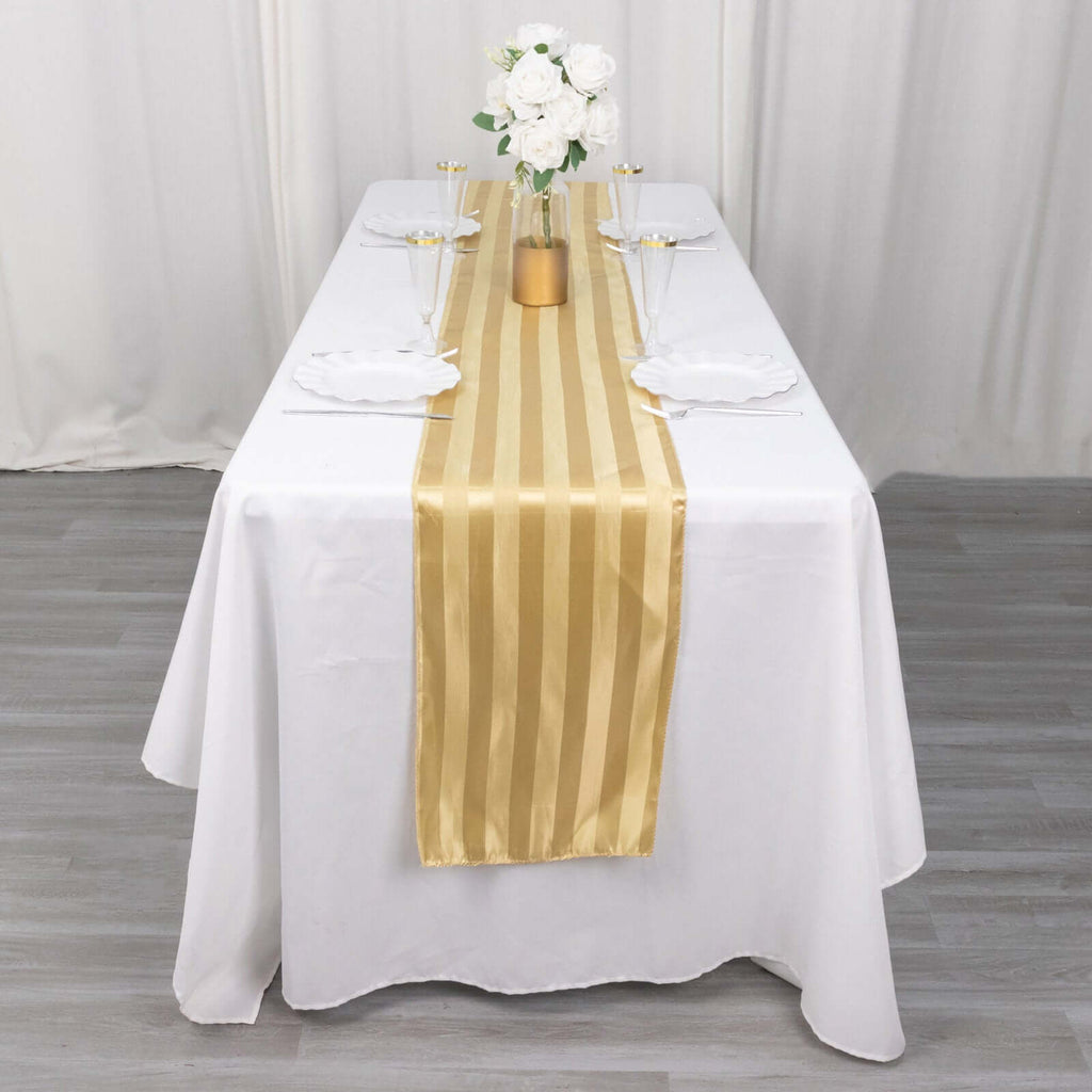 Satin 12"x108" Table Runner Champagne - Stripe Table Decor - Bell Racket Store