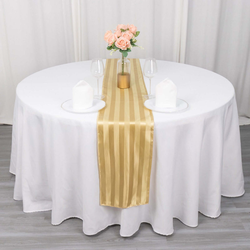 Satin 12"x108" Table Runner Champagne - Stripe Table Decor - Bell Racket Store