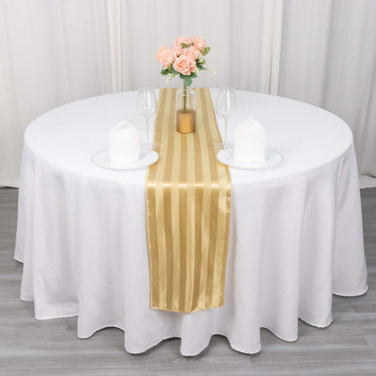Satin 12"x108" Table Runner Champagne - Stripe Table Decor - Bell Racket Store