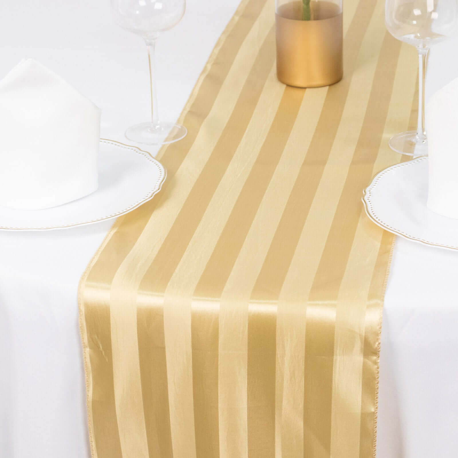 Satin 12"x108" Table Runner Champagne - Stripe Table Decor - Bell Racket Store