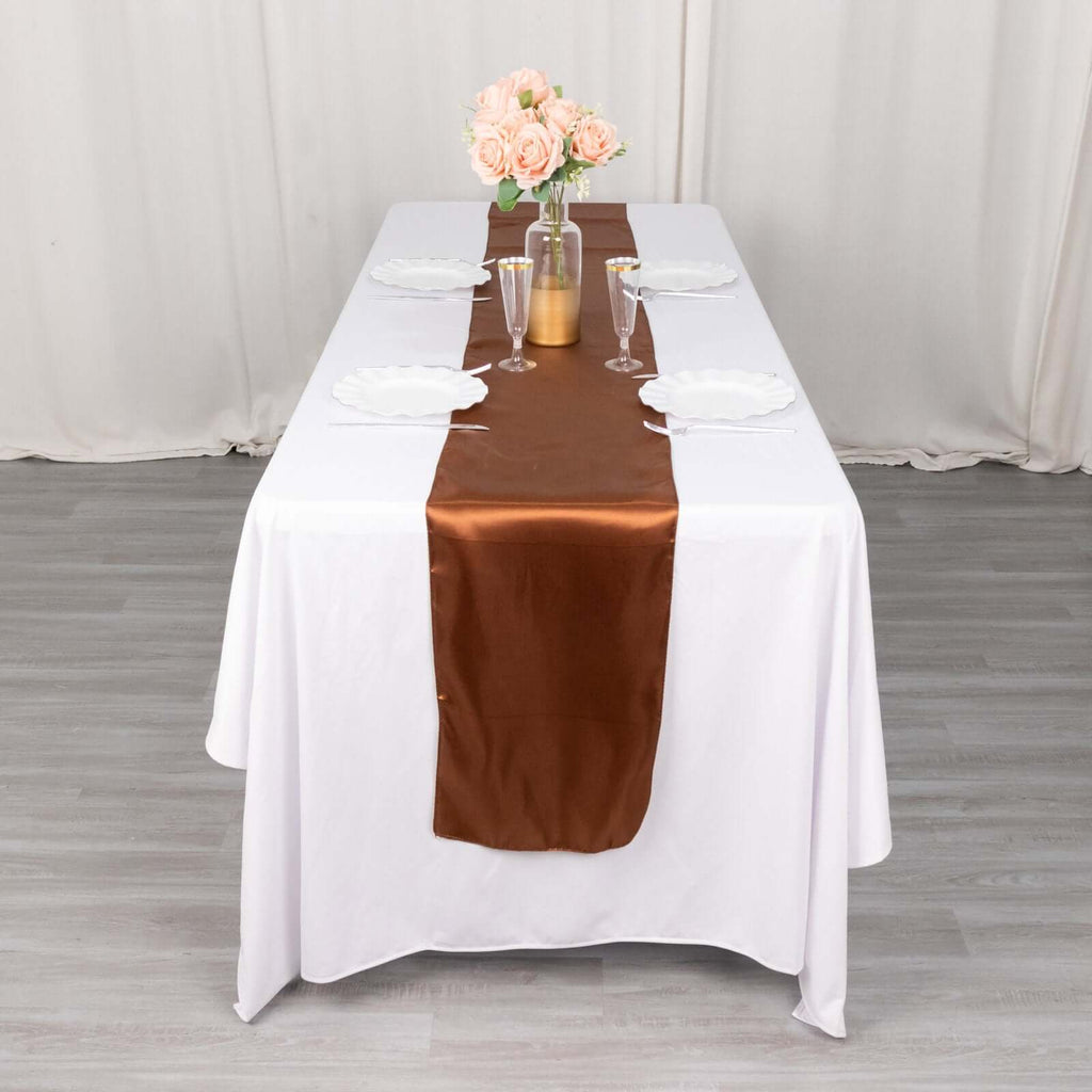 Satin 12"x108" Table Runner Cinnamon Brown - Stylish Table Linen - Bell Racket Store