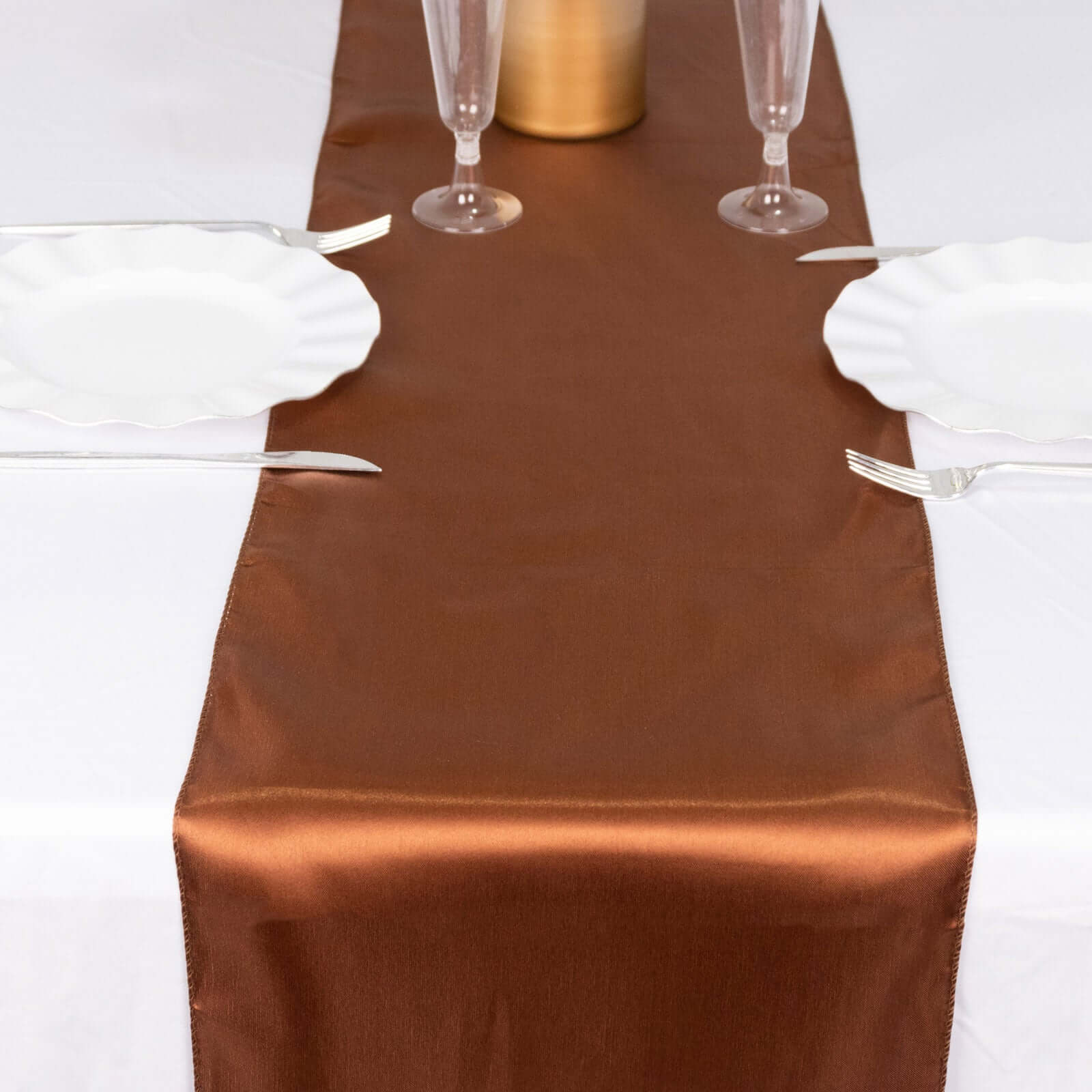 Satin 12"x108" Table Runner Cinnamon Brown - Stylish Table Linen - Bell Racket Store
