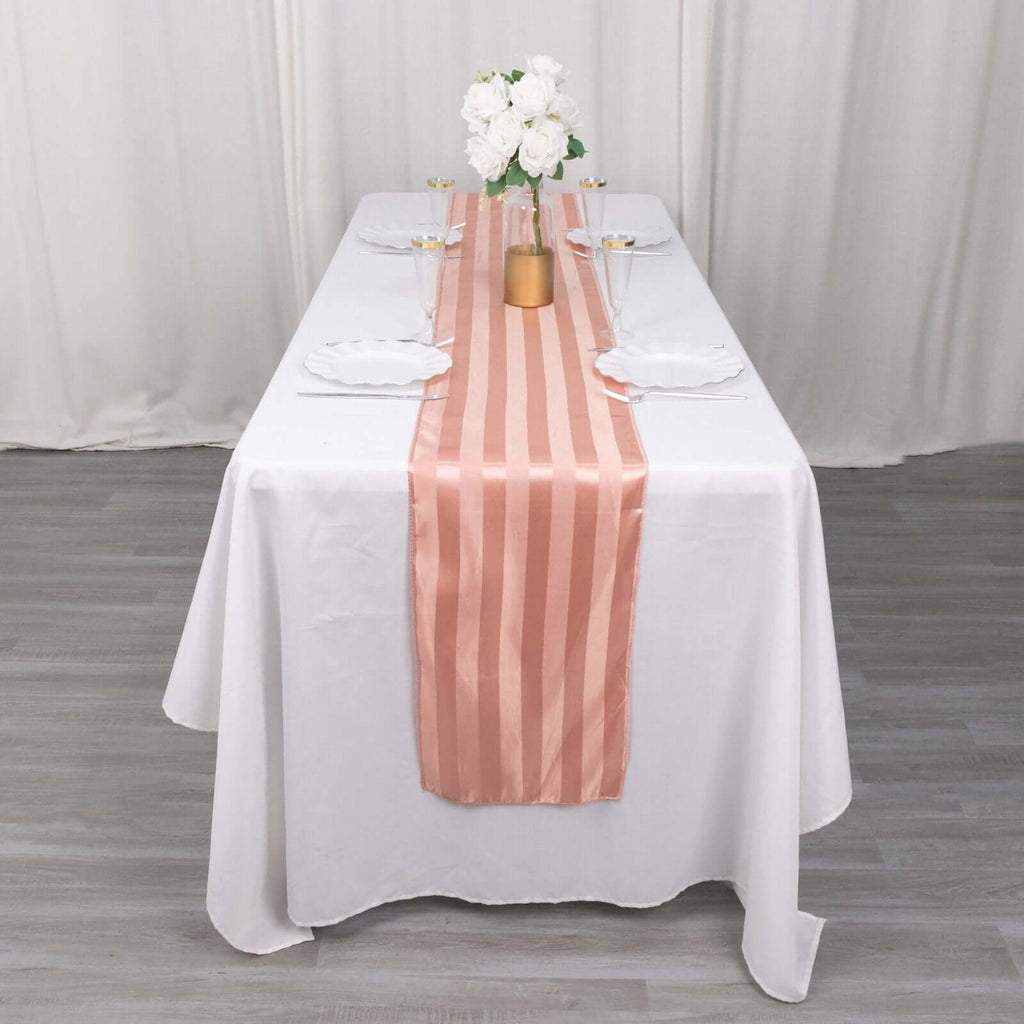 Satin 12"x108" Table Runner Dusty Rose - Stripe Table Decor - Bell Racket Store