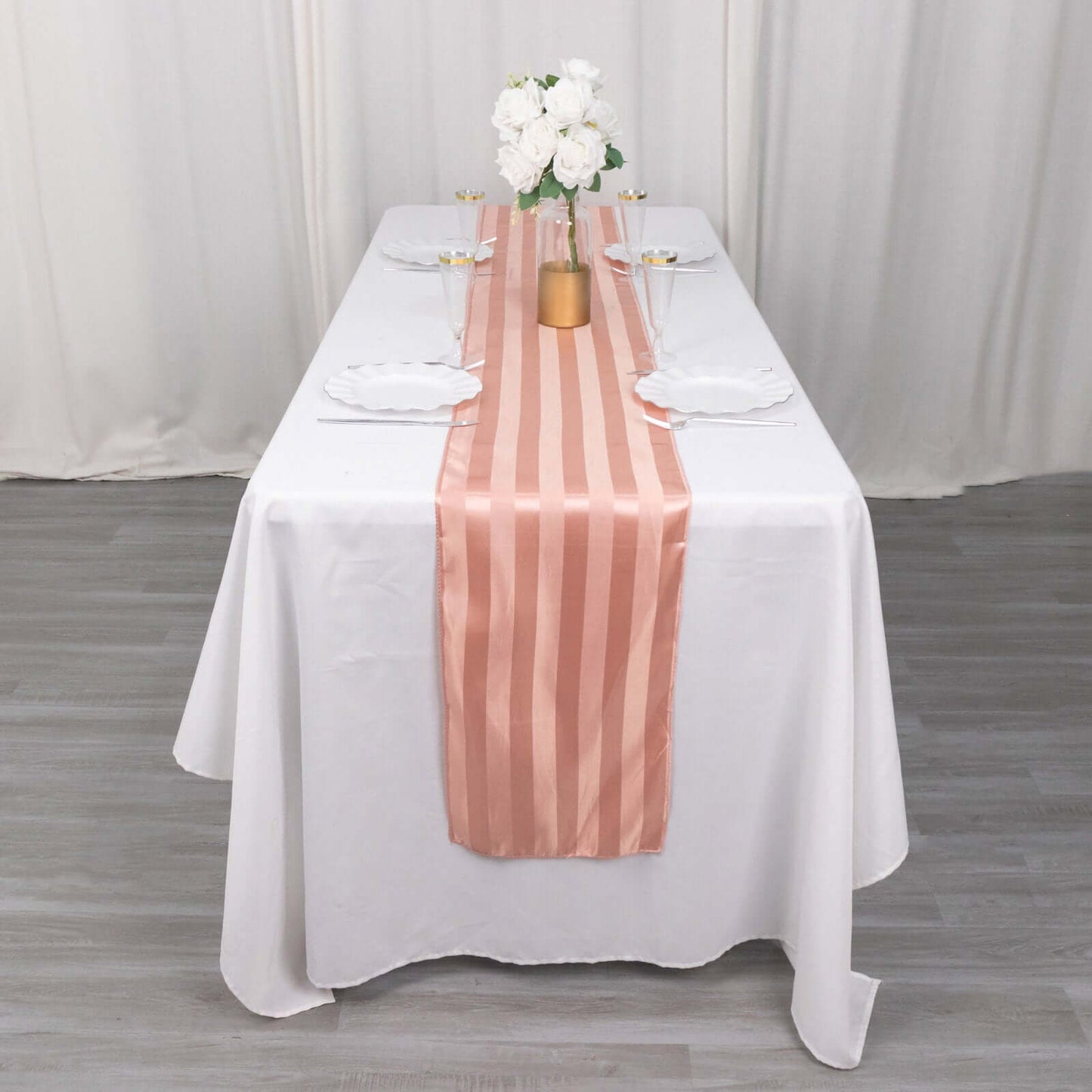 Satin 12"x108" Table Runner Dusty Rose - Stripe Table Decor - Bell Racket Store