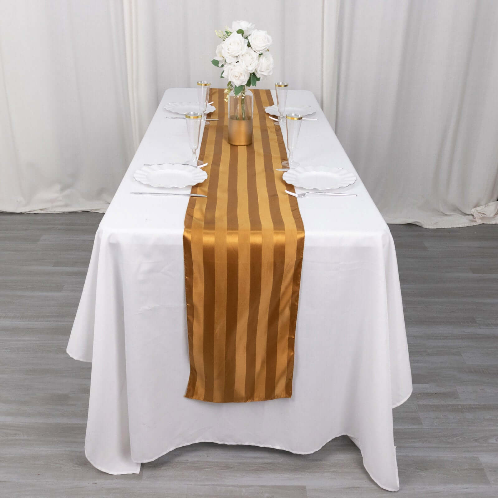 Satin 12"x108" Table Runner Gold - Stripe Table Decor - Bell Racket Store