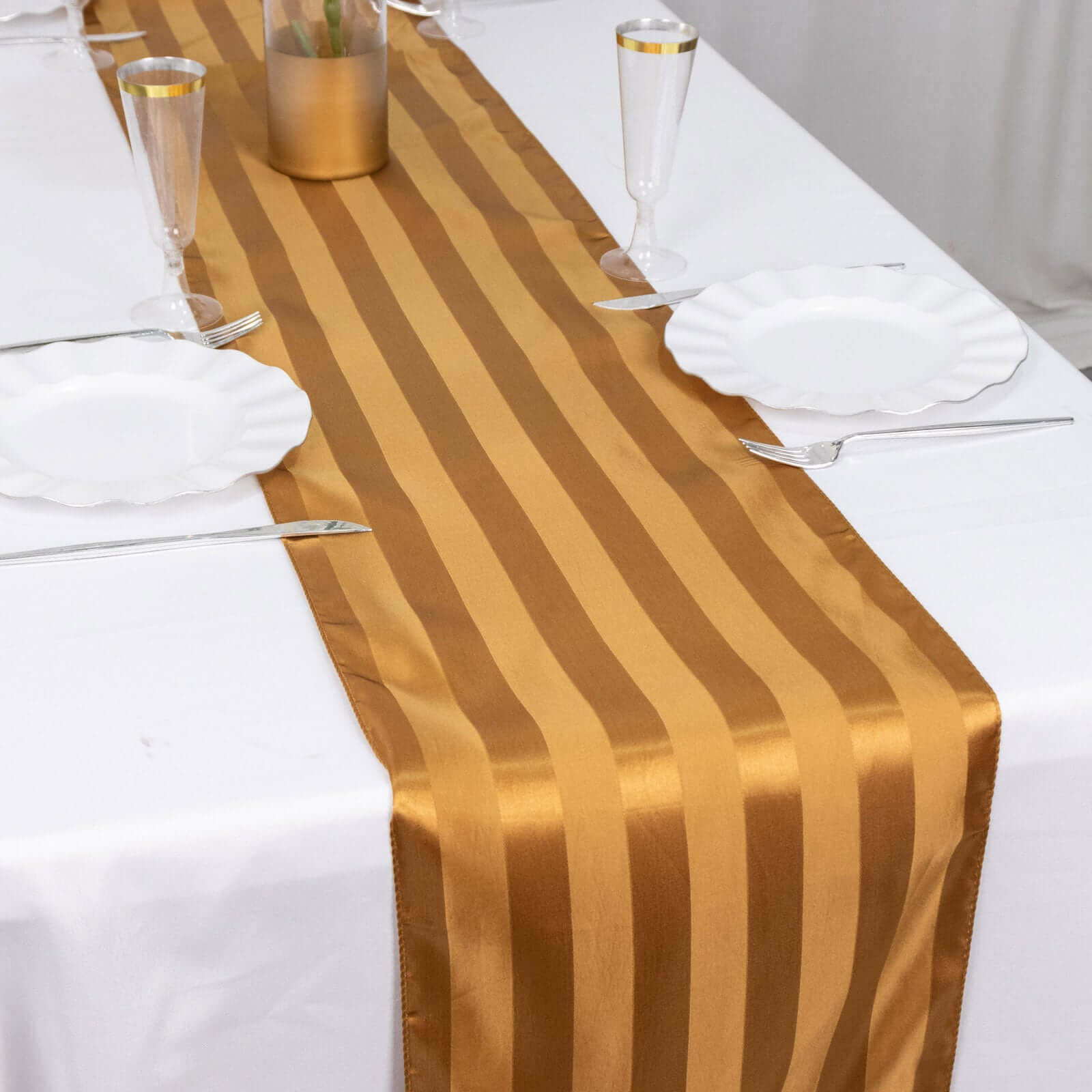 Satin 12"x108" Table Runner Gold - Stripe Table Decor - Bell Racket Store