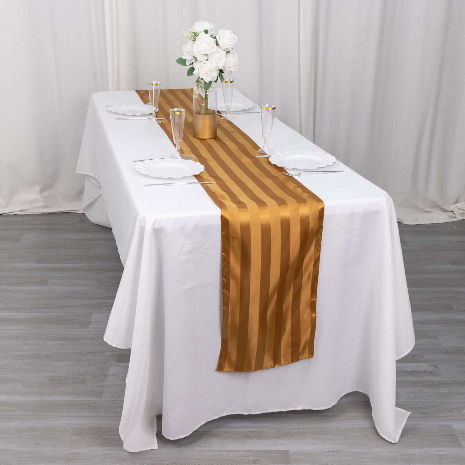 Satin 12"x108" Table Runner Gold - Stripe Table Decor - Bell Racket Store