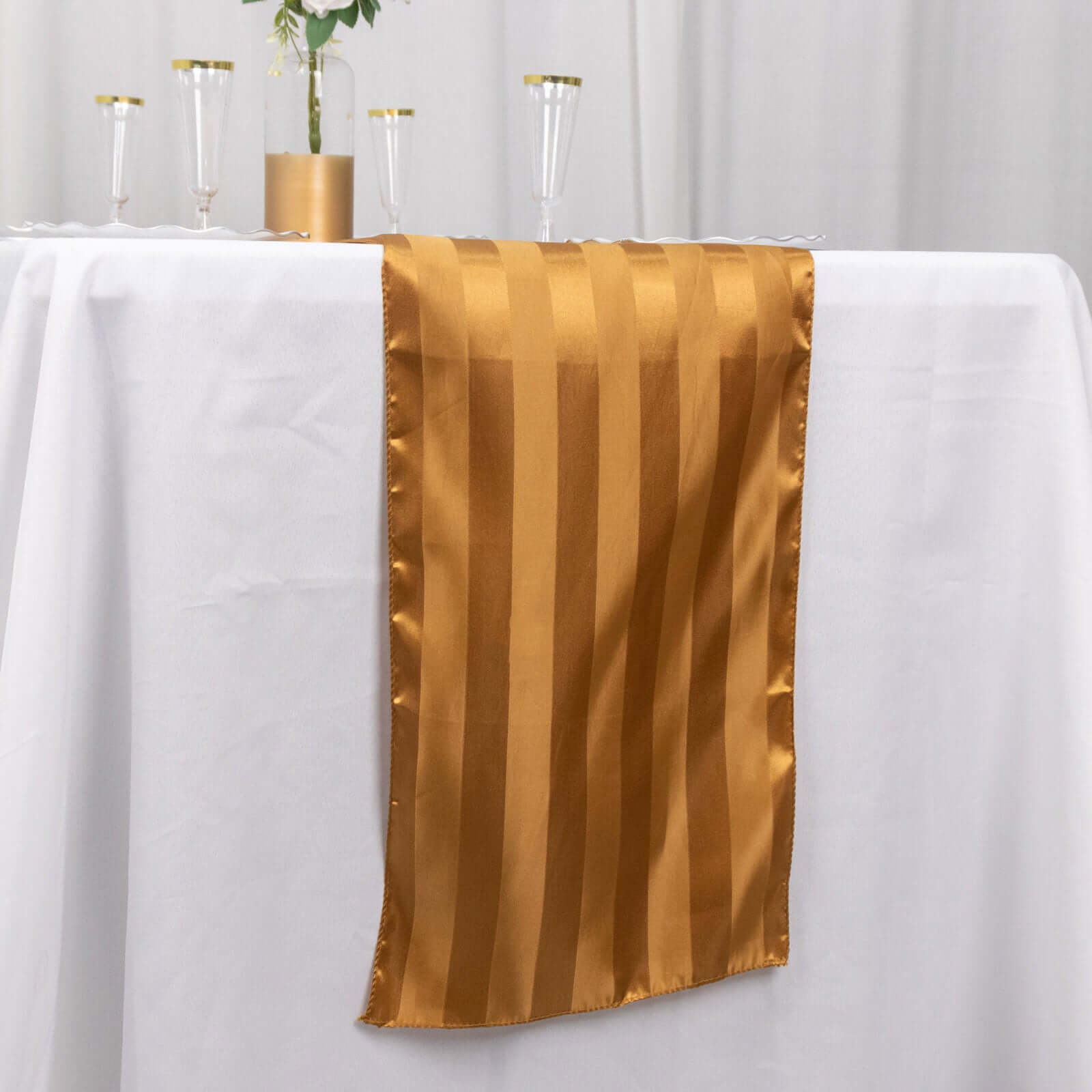 Satin 12"x108" Table Runner Gold - Stripe Table Decor - Bell Racket Store