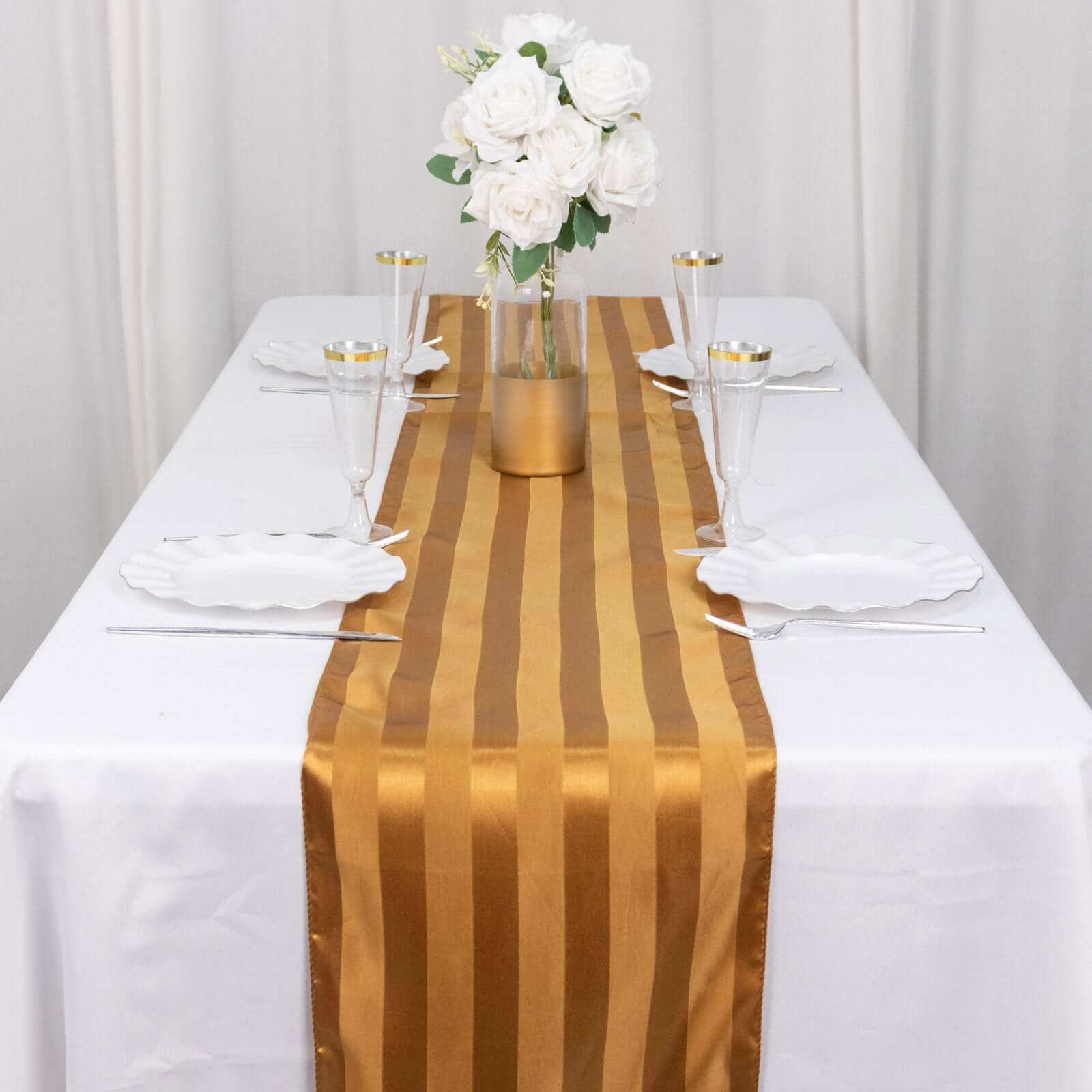 Satin 12"x108" Table Runner Gold - Stripe Table Decor - Bell Racket Store