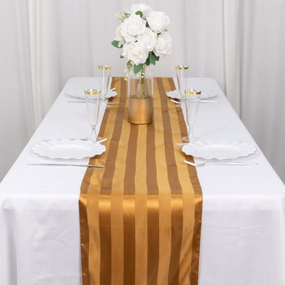 Satin 12"x108" Table Runner Gold - Stripe Table Decor - Bell Racket Store