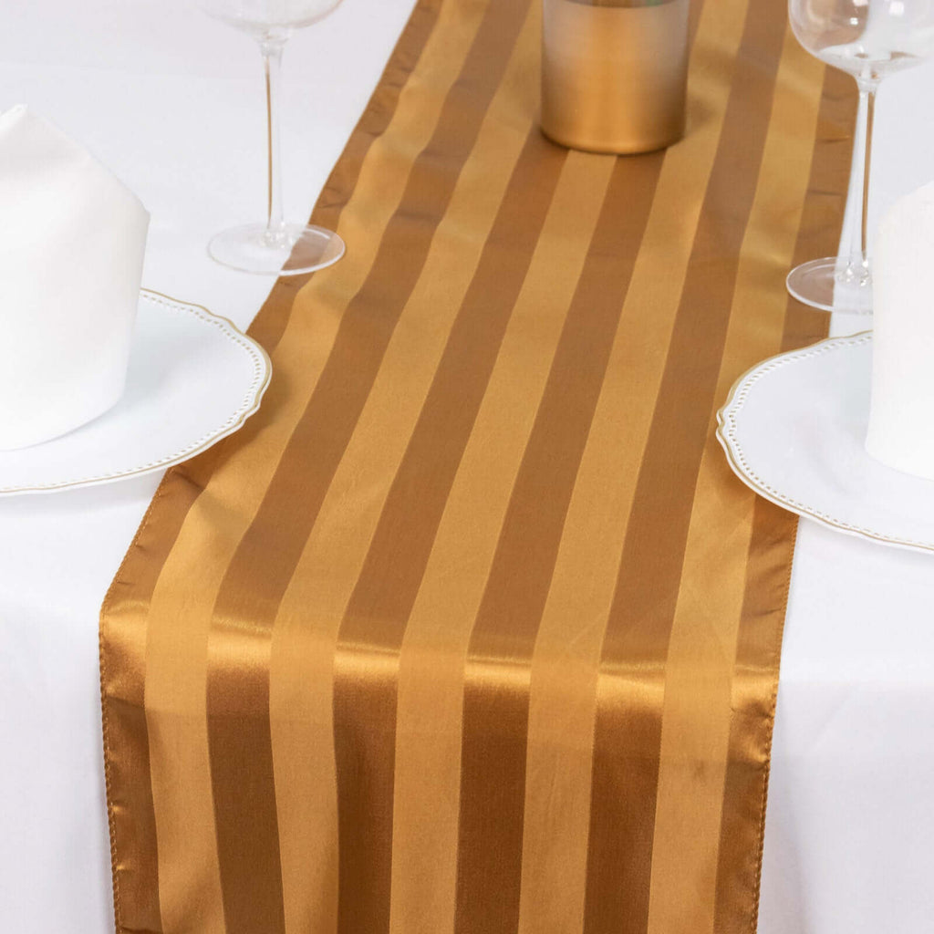 Satin 12"x108" Table Runner Gold - Stripe Table Decor - Bell Racket Store
