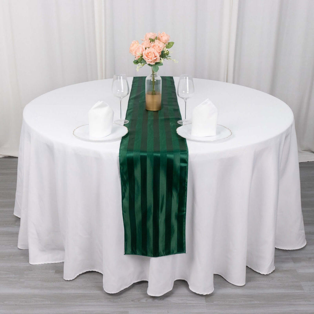 Satin 12"x108" Table Runner Hunter Emerald Green - Stripe Table Decor - Bell Racket Store