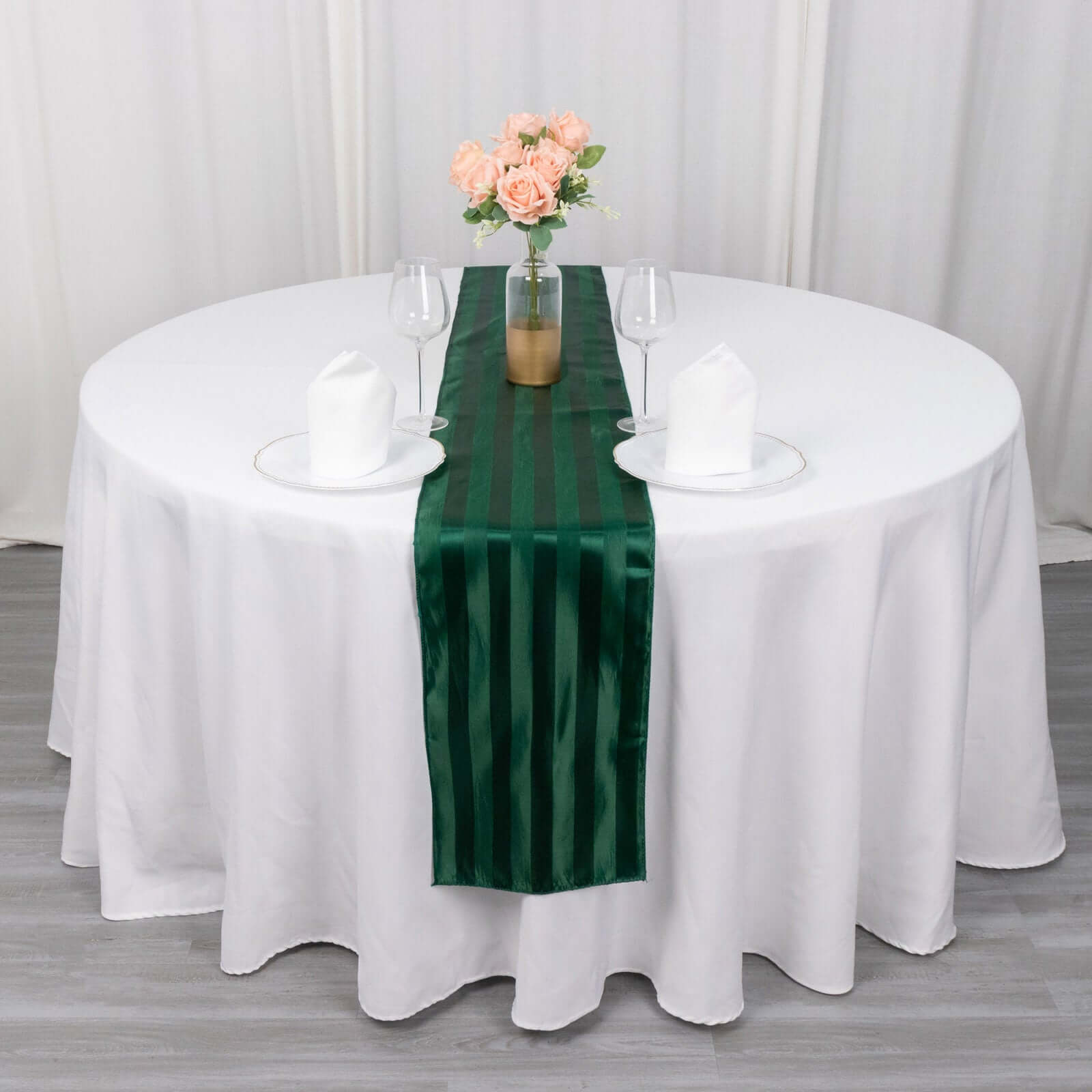 Satin 12"x108" Table Runner Hunter Emerald Green - Stripe Table Decor - Bell Racket Store