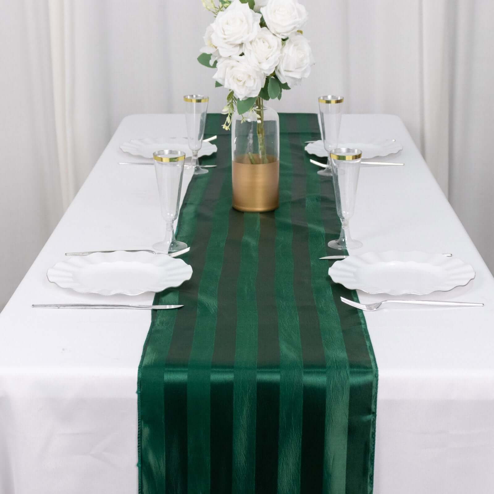 Satin 12"x108" Table Runner Hunter Emerald Green - Stripe Table Decor - Bell Racket Store