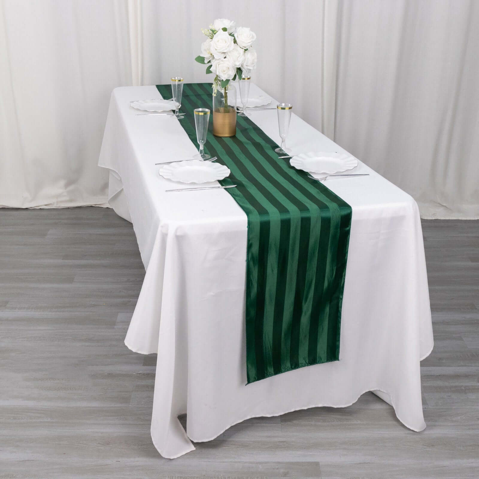 Satin 12"x108" Table Runner Hunter Emerald Green - Stripe Table Decor - Bell Racket Store