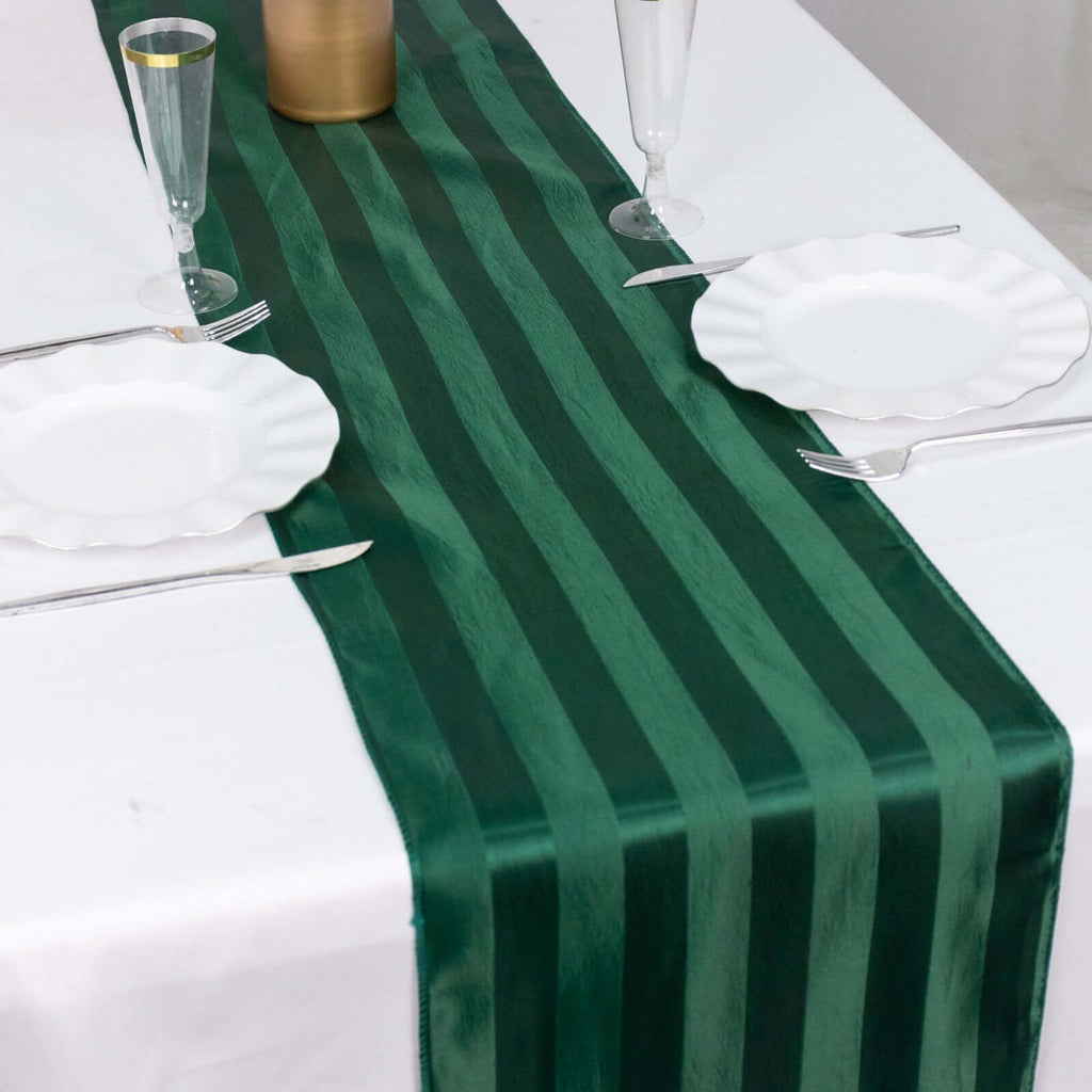 Satin 12"x108" Table Runner Hunter Emerald Green - Stripe Table Decor - Bell Racket Store