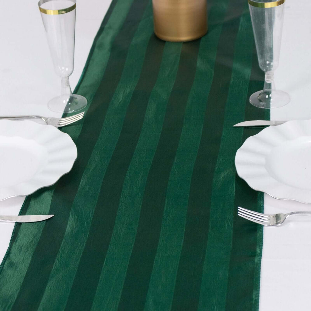 Satin 12"x108" Table Runner Hunter Emerald Green - Stripe Table Decor - Bell Racket Store