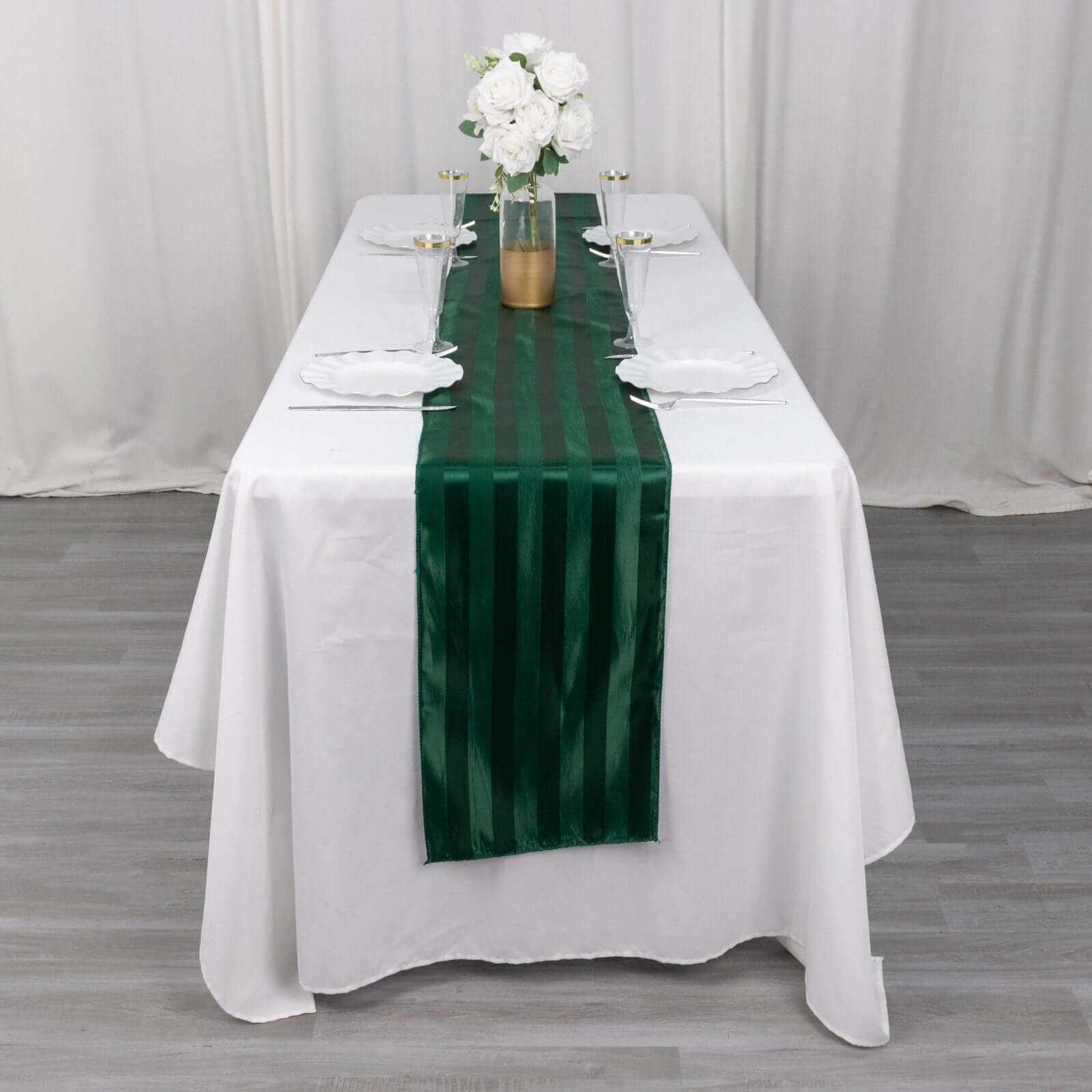 Satin 12"x108" Table Runner Hunter Emerald Green - Stripe Table Decor - Bell Racket Store