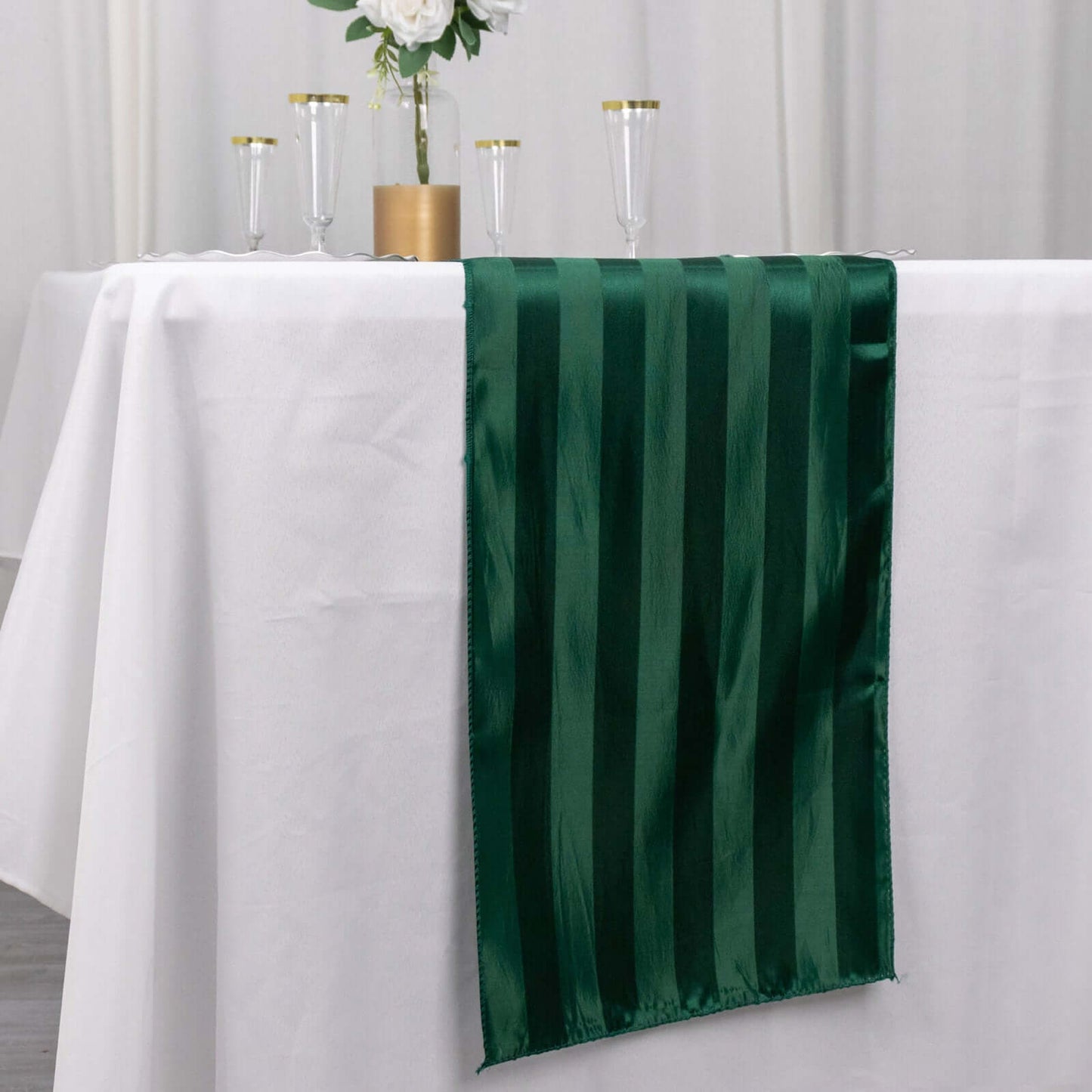 Satin 12"x108" Table Runner Hunter Emerald Green - Stripe Table Decor - Bell Racket Store