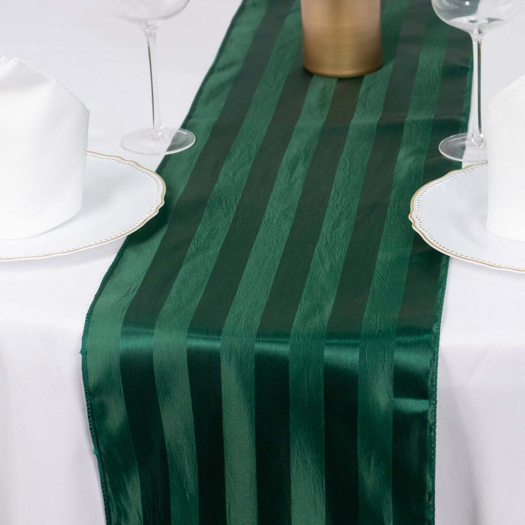 Satin 12"x108" Table Runner Hunter Emerald Green - Stripe Table Decor - Bell Racket Store