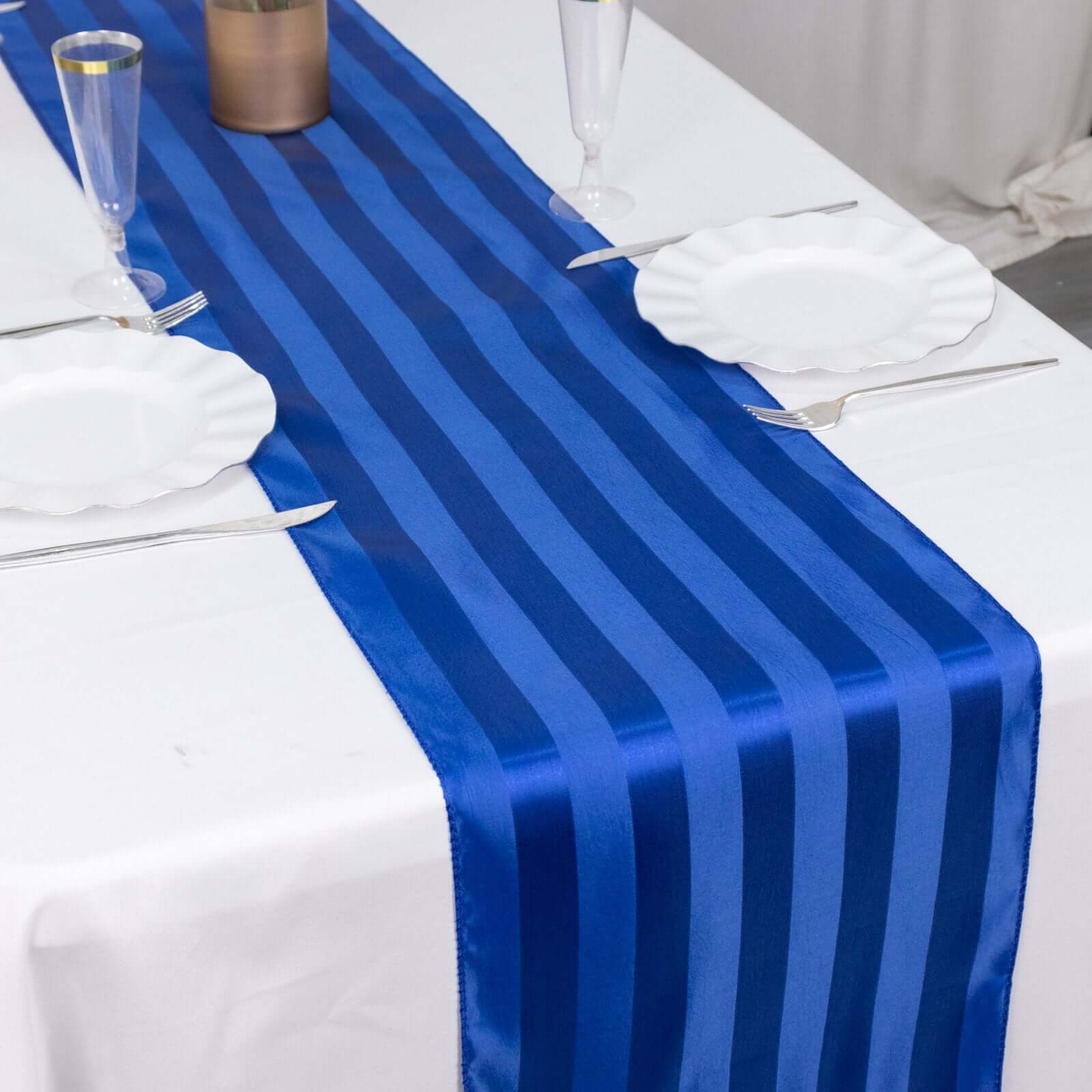 Satin 12"x108" Table Runner Royal Blue - Stripe Table Decor - Bell Racket Store