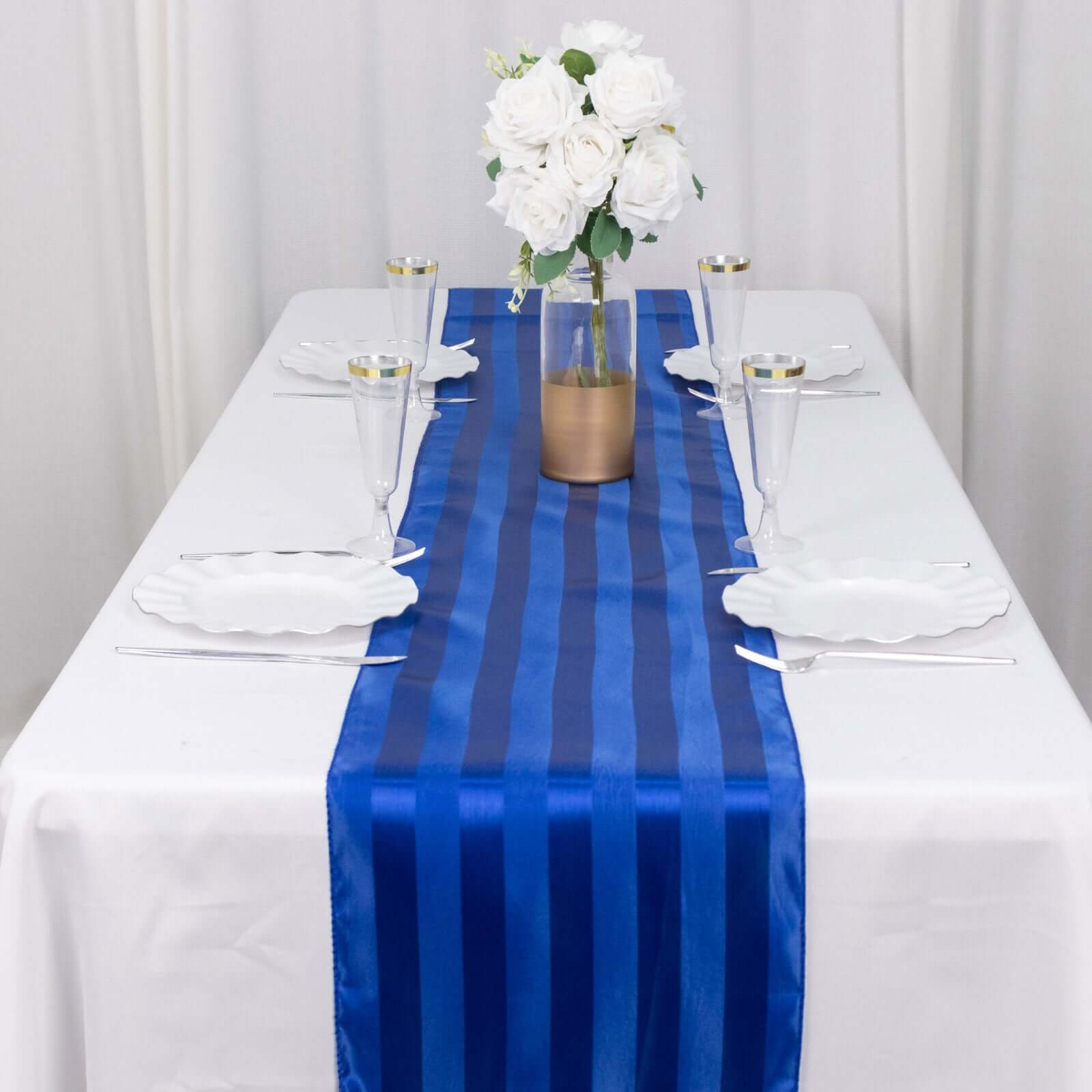 Satin 12"x108" Table Runner Royal Blue - Stripe Table Decor - Bell Racket Store