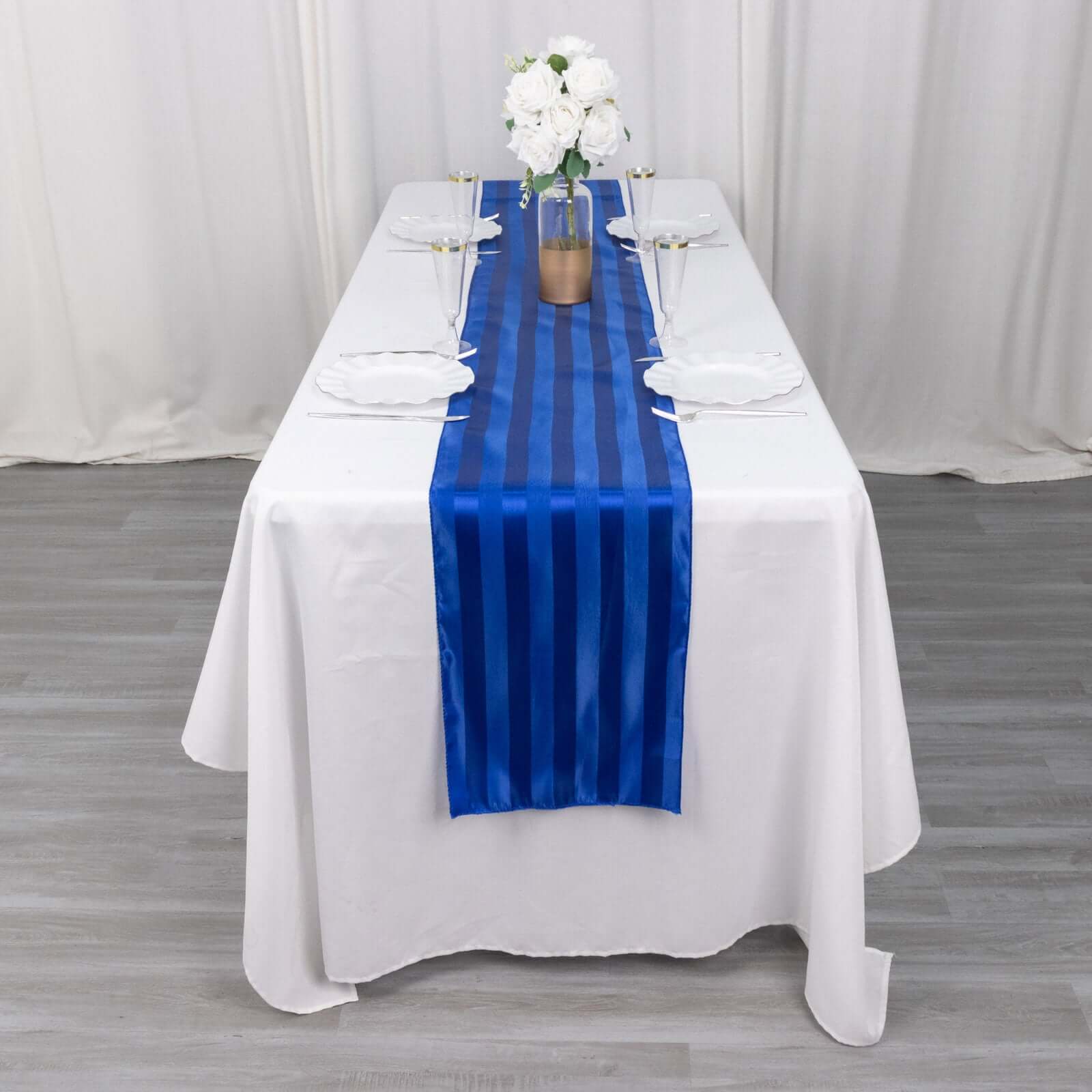 Satin 12"x108" Table Runner Royal Blue - Stripe Table Decor - Bell Racket Store
