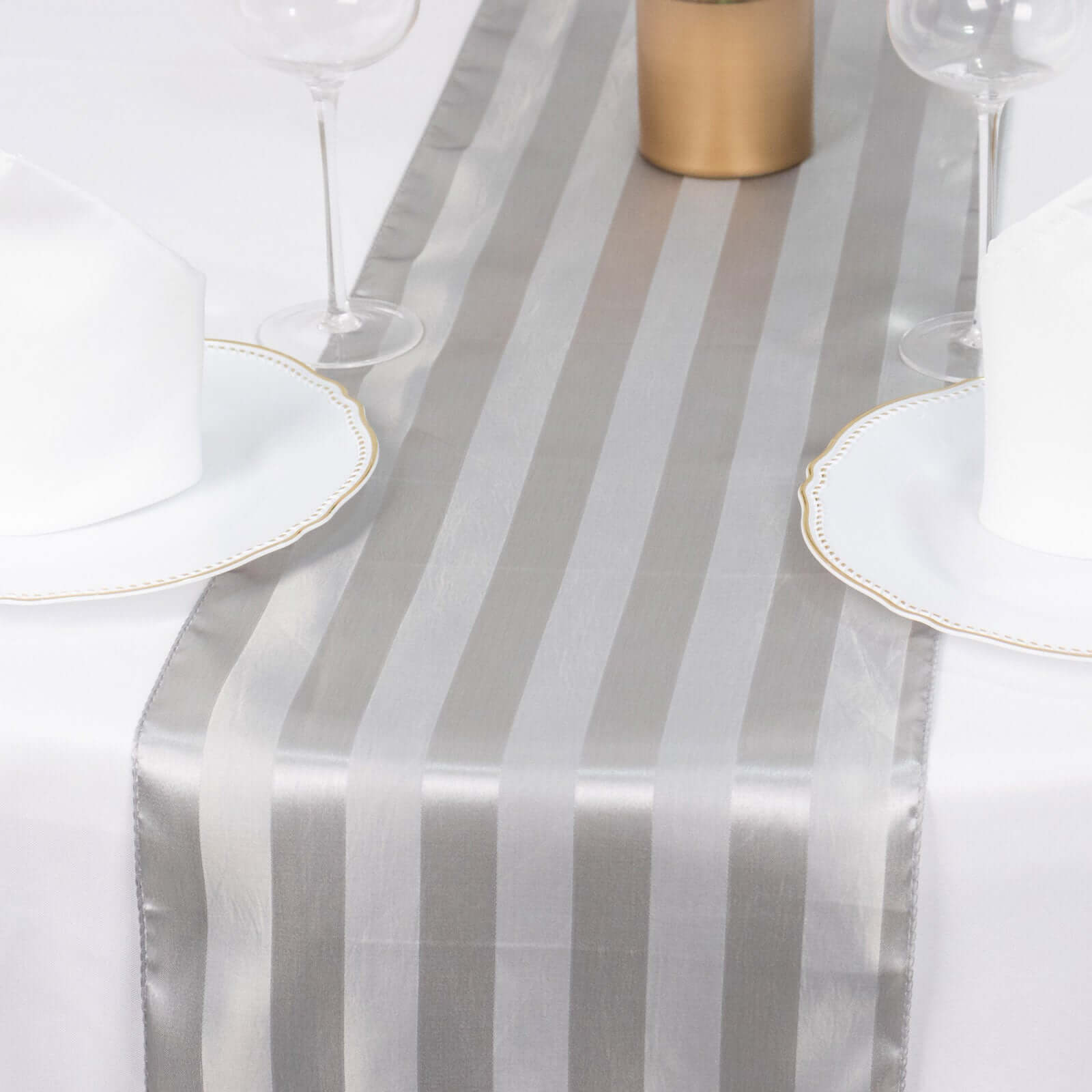 Satin 12"x108" Table Runner Silver Stripe - Stripe Table Decor - Bell Racket Store
