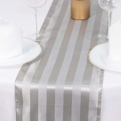Satin 12"x108" Table Runner Silver Stripe - Stripe Table Decor - Bell Racket Store