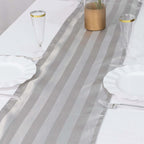 Satin 12"x108" Table Runner Silver Stripe - Stripe Table Decor - Bell Racket Store