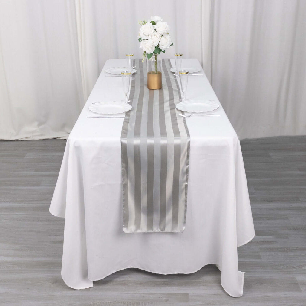 Satin 12"x108" Table Runner Silver Stripe - Stripe Table Decor - Bell Racket Store