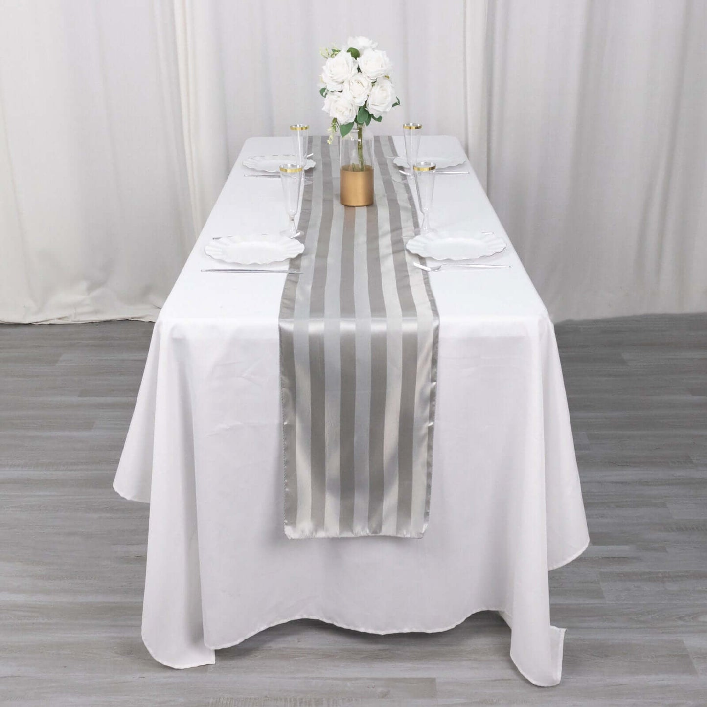 Satin 12"x108" Table Runner Silver Stripe - Stripe Table Decor - Bell Racket Store