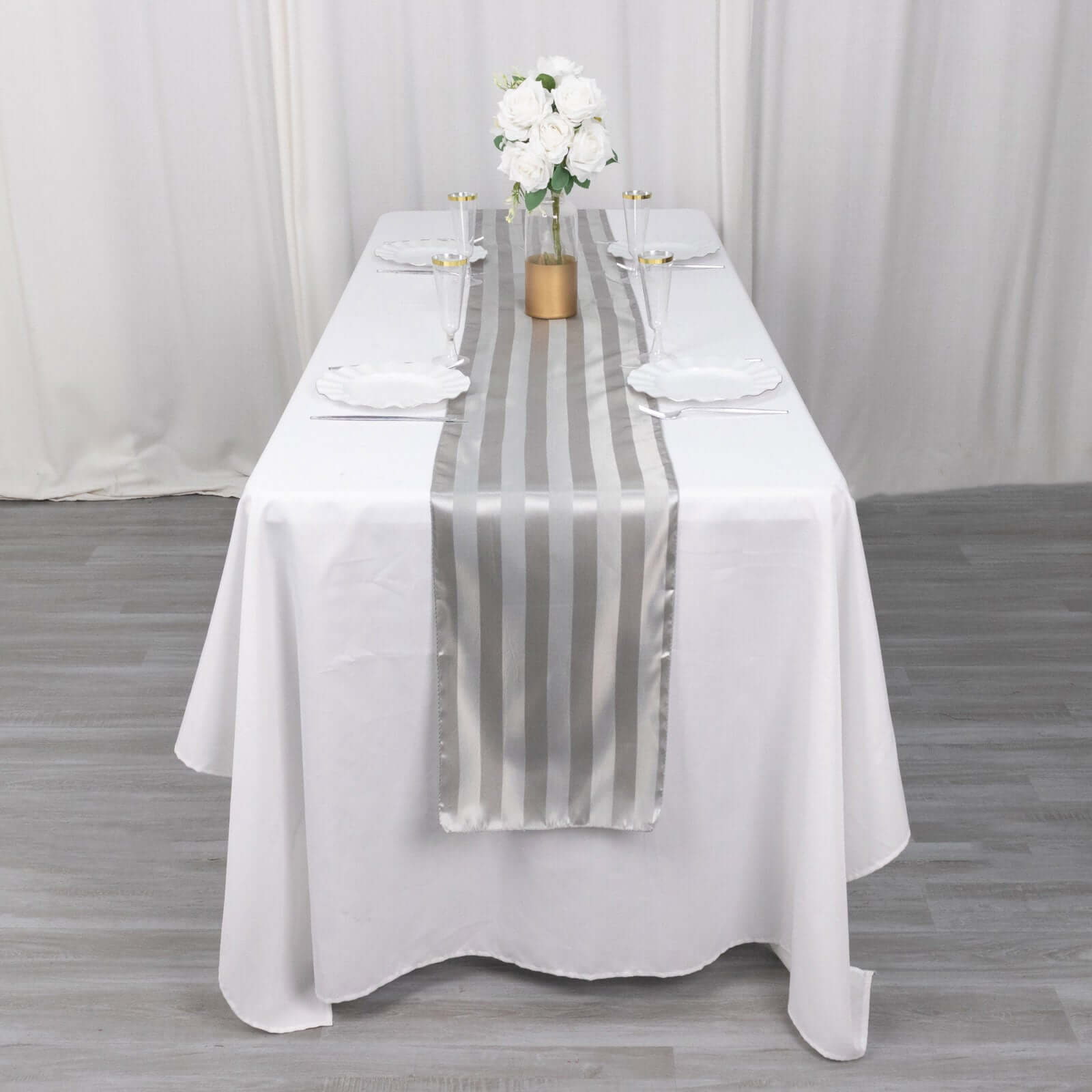 Satin 12"x108" Table Runner Silver Stripe - Stripe Table Decor - Bell Racket Store