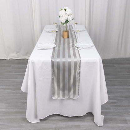 Satin 12"x108" Table Runner Silver Stripe - Stripe Table Decor - Bell Racket Store