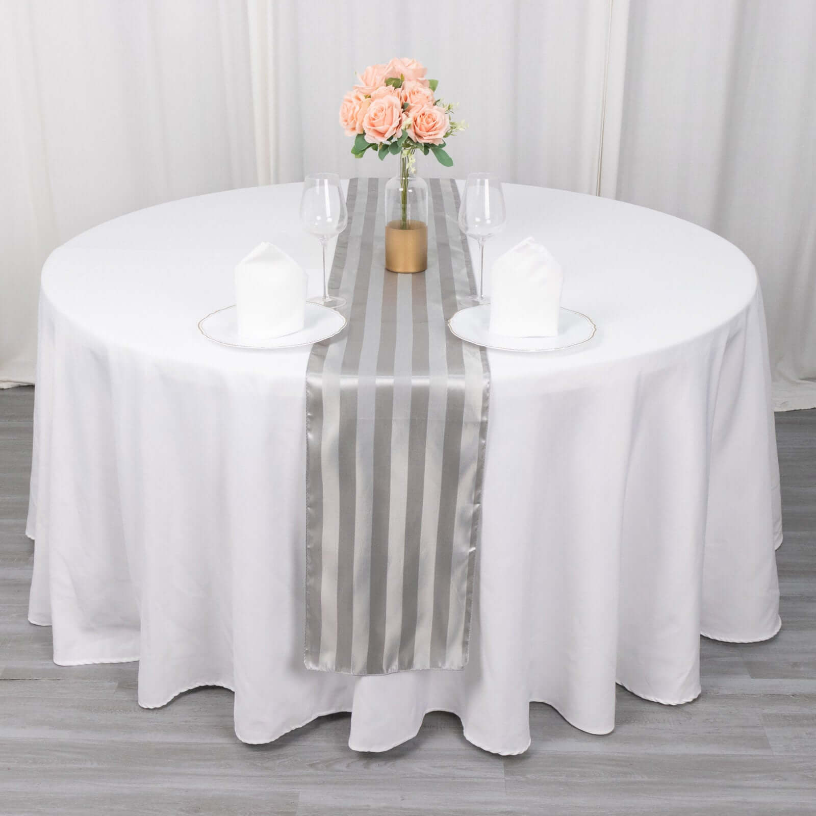 Satin 12"x108" Table Runner Silver Stripe - Stripe Table Decor - Bell Racket Store