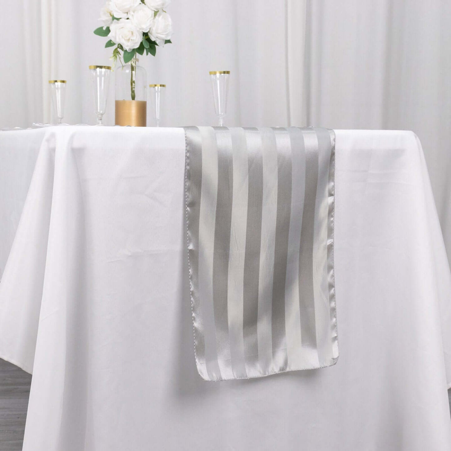 Satin 12"x108" Table Runner Silver Stripe - Stripe Table Decor - Bell Racket Store