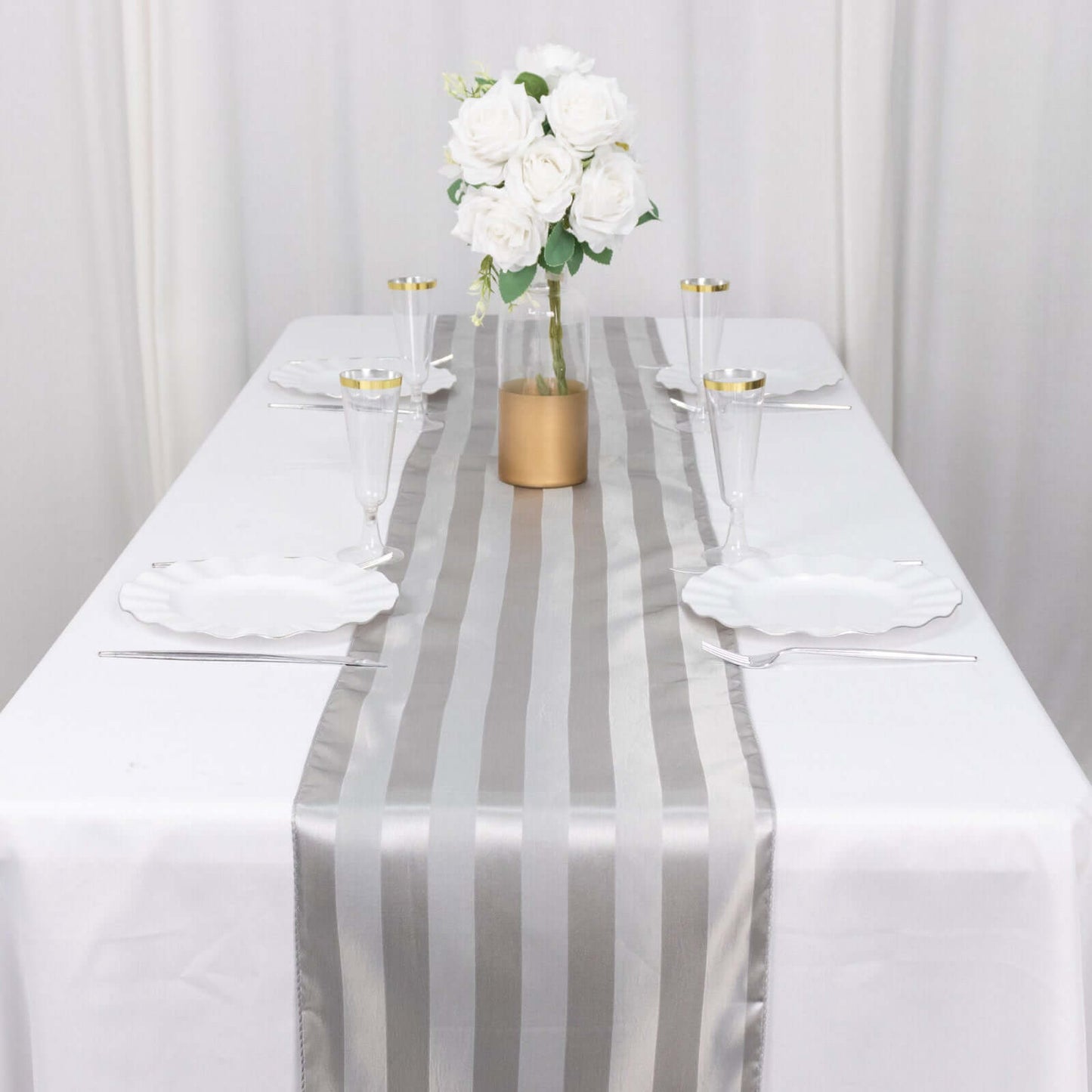 Satin 12"x108" Table Runner Silver Stripe - Stripe Table Decor - Bell Racket Store