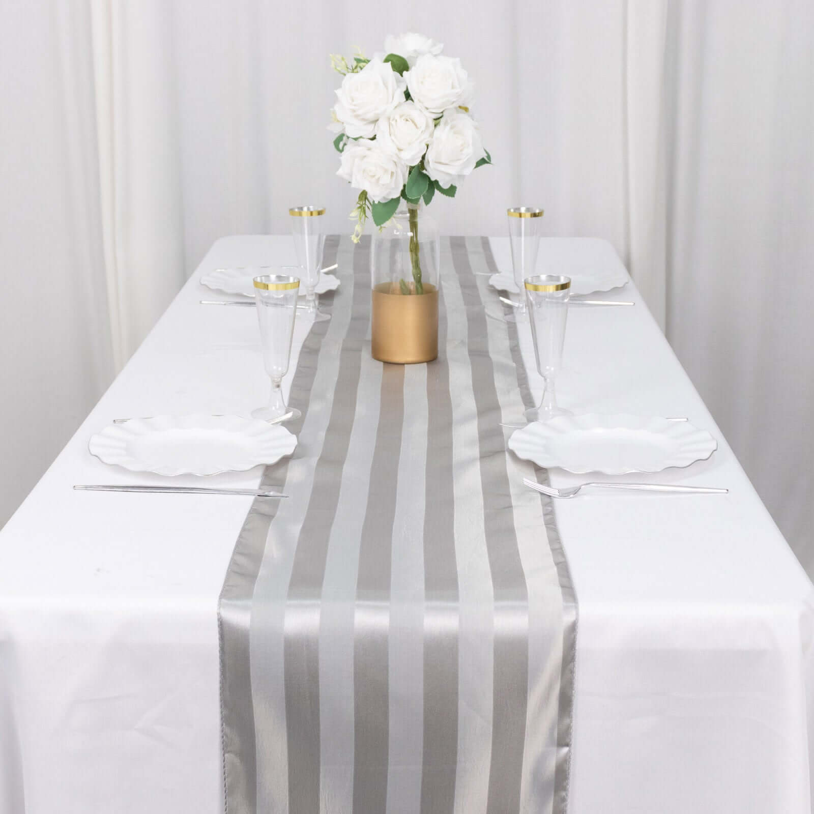 Satin 12"x108" Table Runner Silver Stripe - Stripe Table Decor - Bell Racket Store