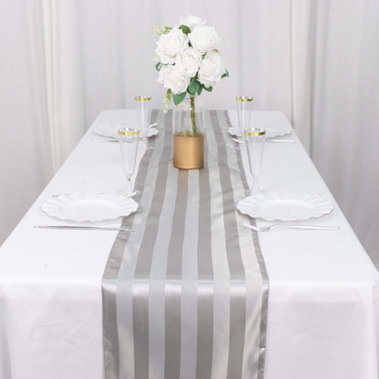 Satin 12"x108" Table Runner Silver Stripe - Stripe Table Decor - Bell Racket Store