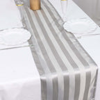 Satin 12"x108" Table Runner Silver Stripe - Stripe Table Decor - Bell Racket Store