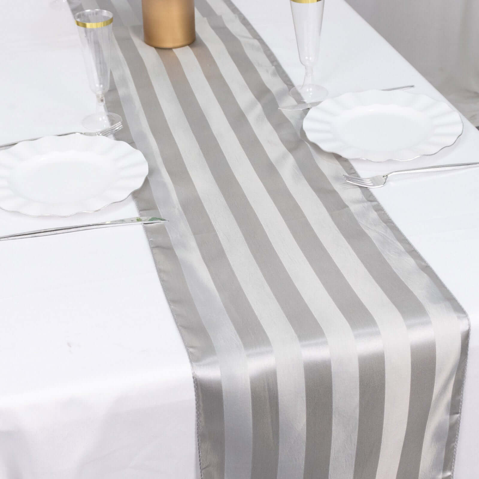 Satin 12"x108" Table Runner Silver Stripe - Stripe Table Decor - Bell Racket Store