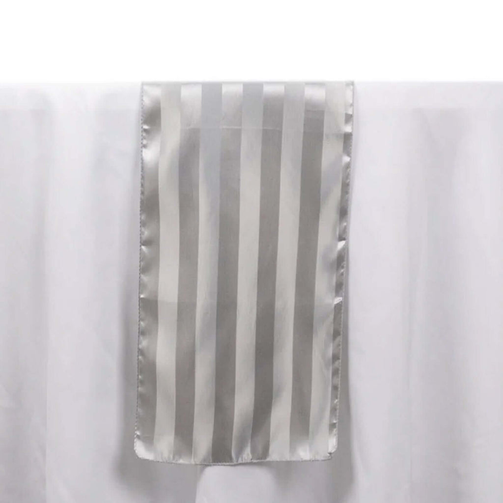 Satin 12"x108" Table Runner Silver Stripe - Stripe Table Decor - Bell Racket Store