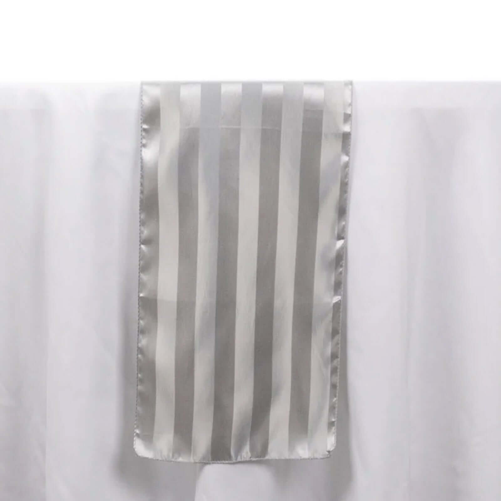 Satin 12"x108" Table Runner Silver Stripe - Stripe Table Decor - Bell Racket Store