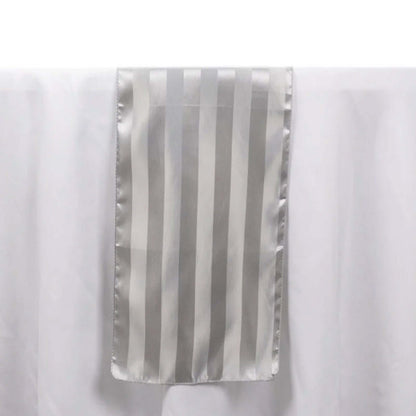 Satin 12"x108" Table Runner Silver Stripe - Stripe Table Decor - Bell Racket Store
