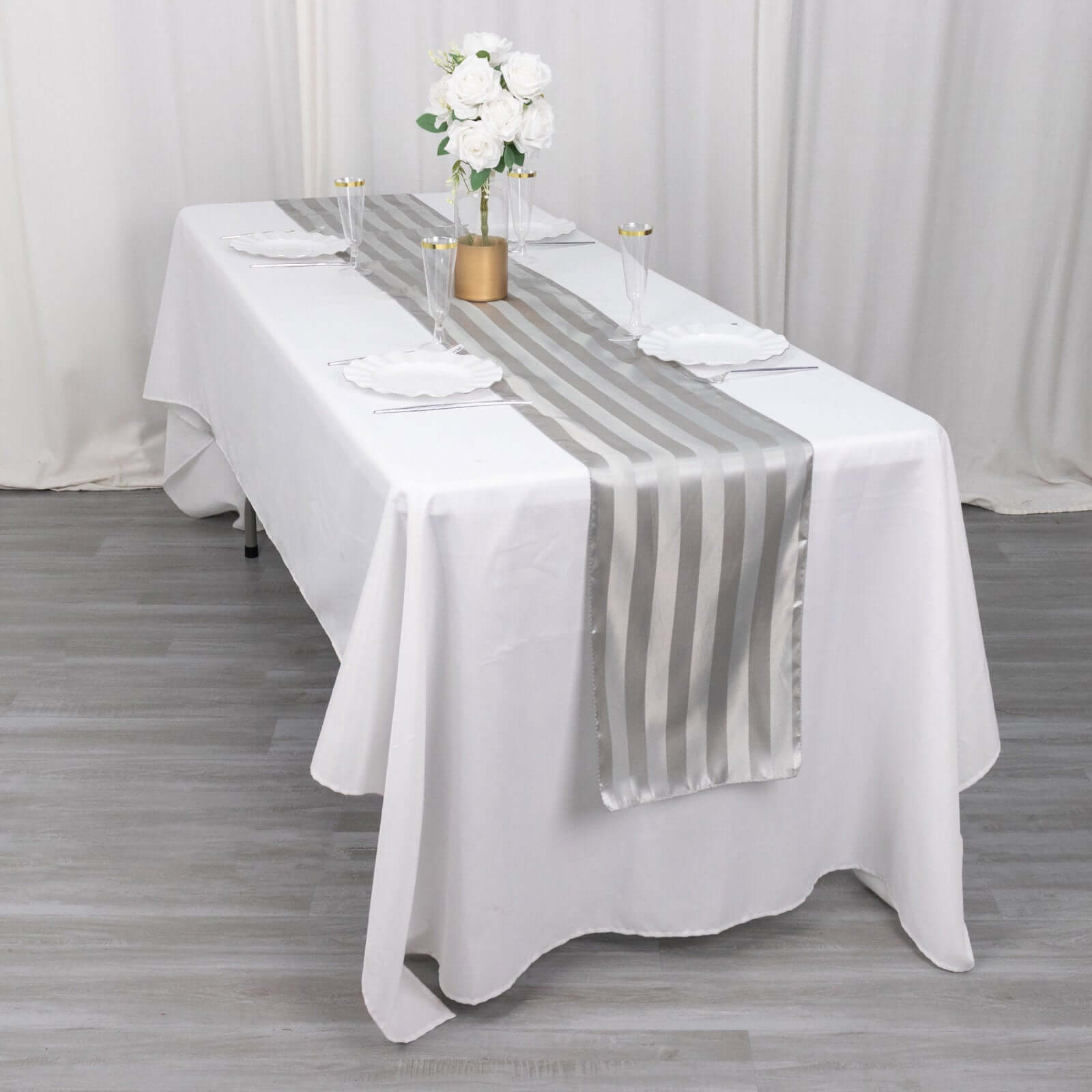 Satin 12"x108" Table Runner Silver Stripe - Stripe Table Decor - Bell Racket Store