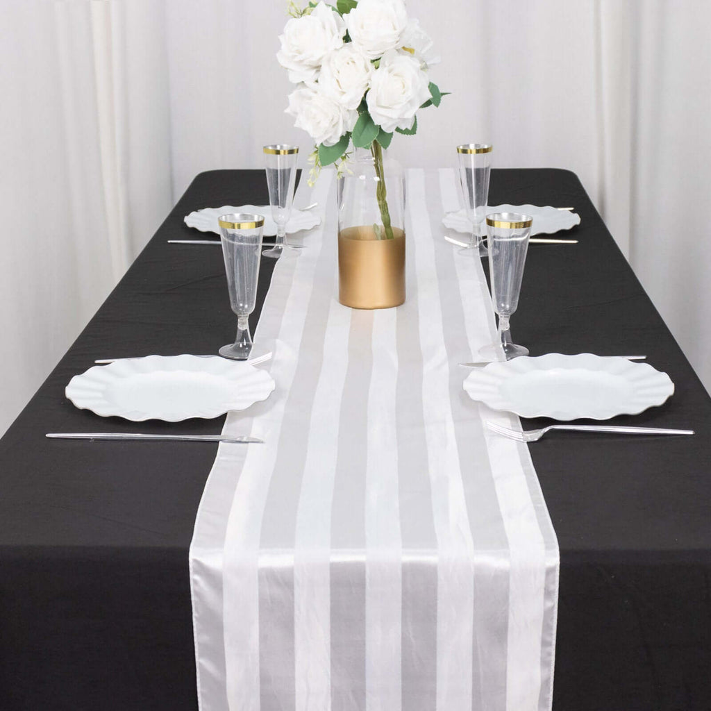 Satin 12"x108" Table Runner White - Stripe Classic Wedding & Event Table Decor - Bell Racket Store