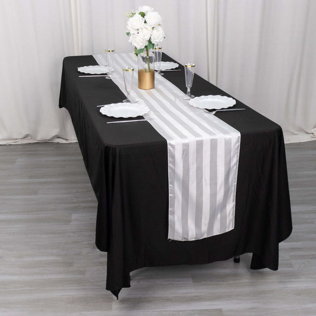 Satin 12"x108" Table Runner White - Stripe Classic Wedding & Event Table Decor - Bell Racket Store