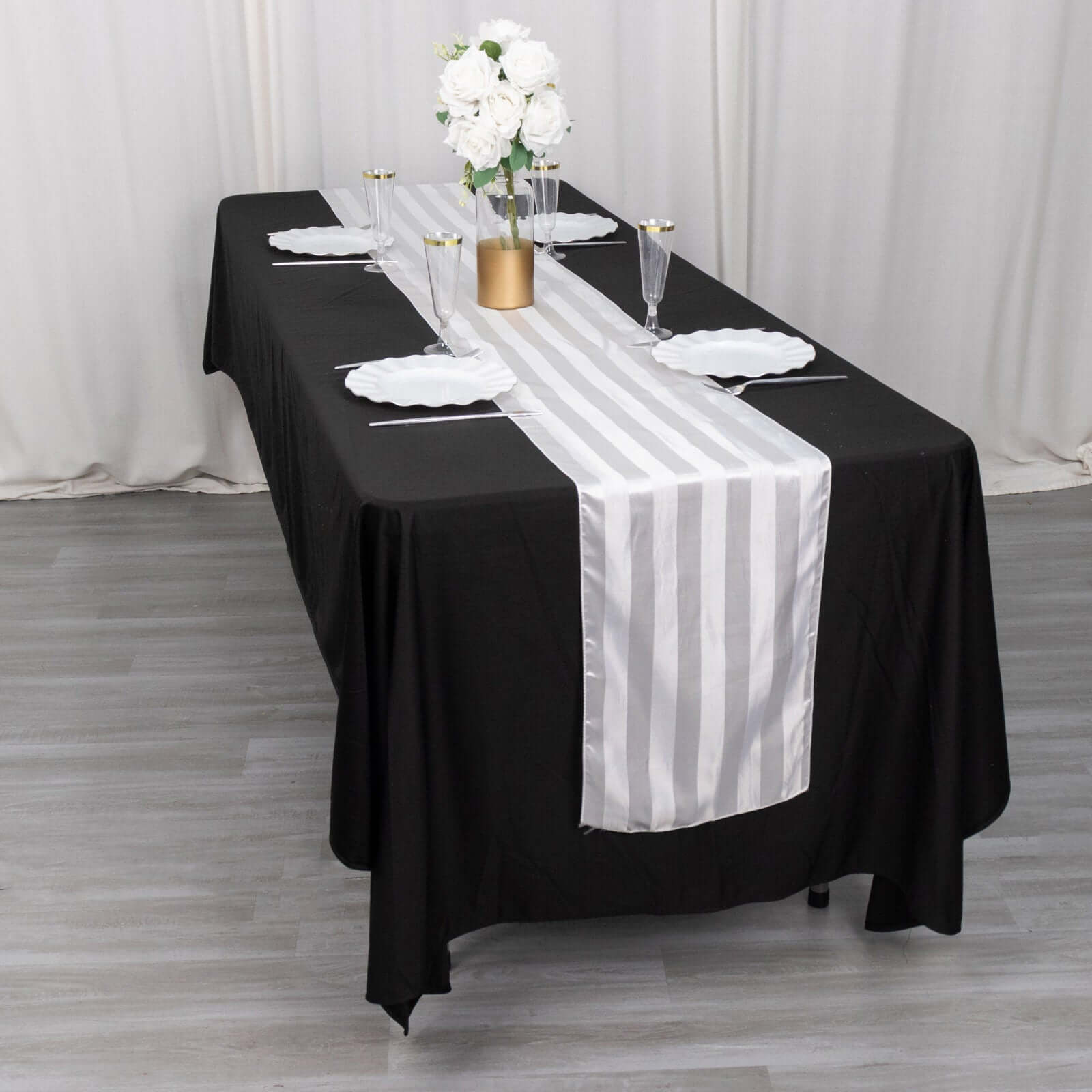 Satin 12"x108" Table Runner White - Stripe Classic Wedding & Event Table Decor - Bell Racket Store