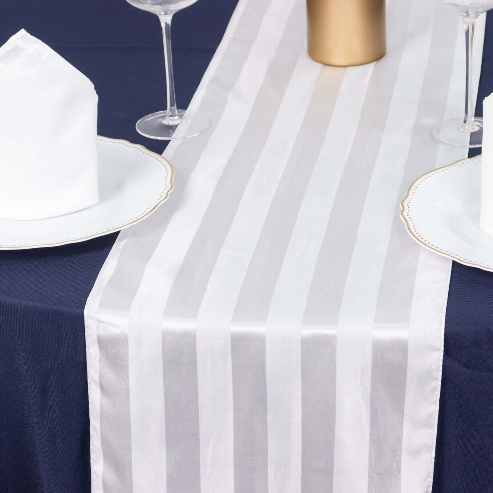 Satin 12"x108" Table Runner White - Stripe Classic Wedding & Event Table Decor - Bell Racket Store